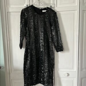 HUNTER BELL Black Sequin Sheath Dress 3/4 Sleeve - Size 6